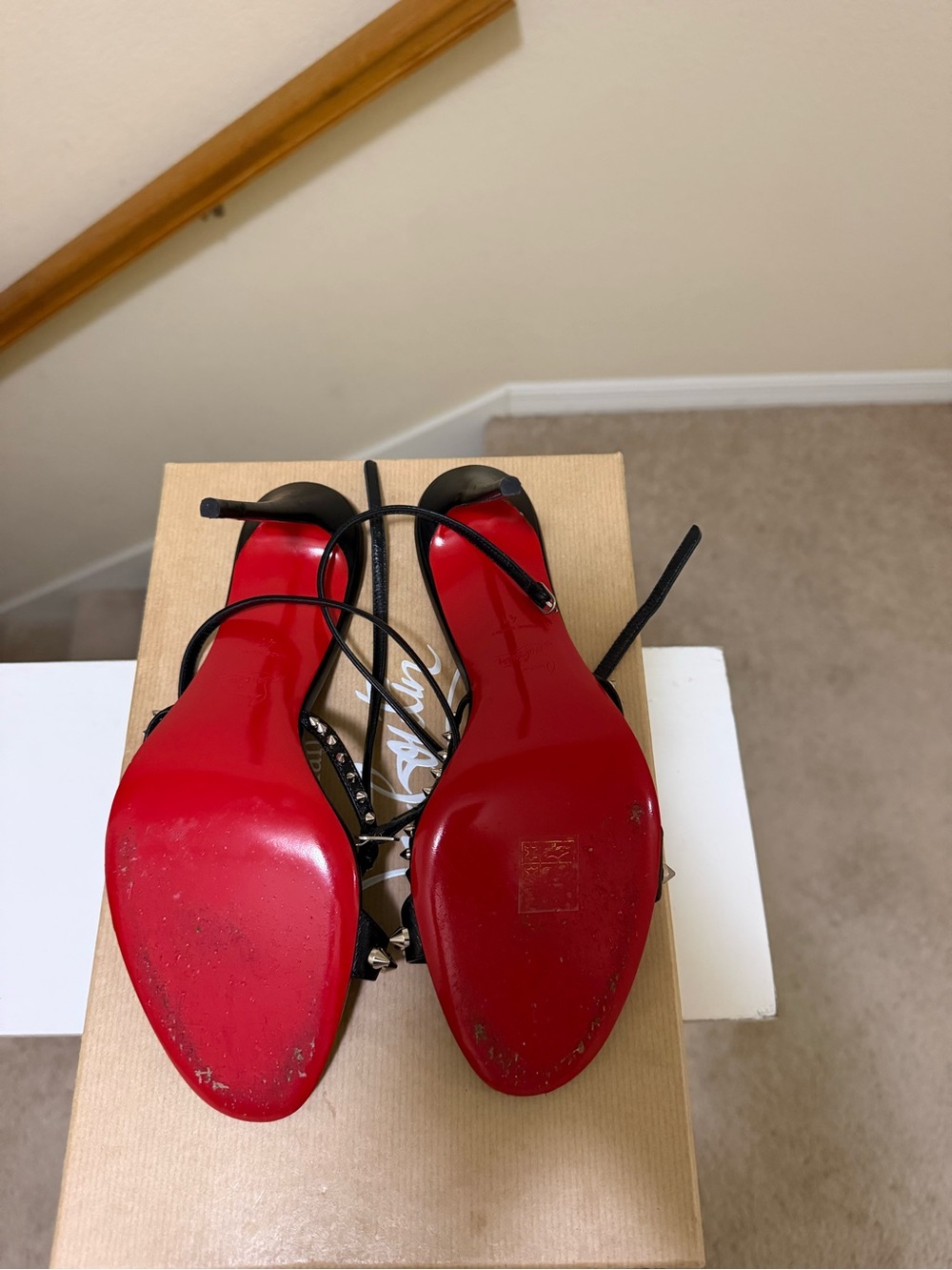 Christian Louboutin Black Strappy Sandals with Red Soles
